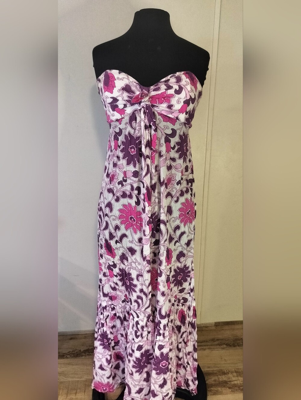 Milly Strapless Floral Maxi Dress in Pink and Purple